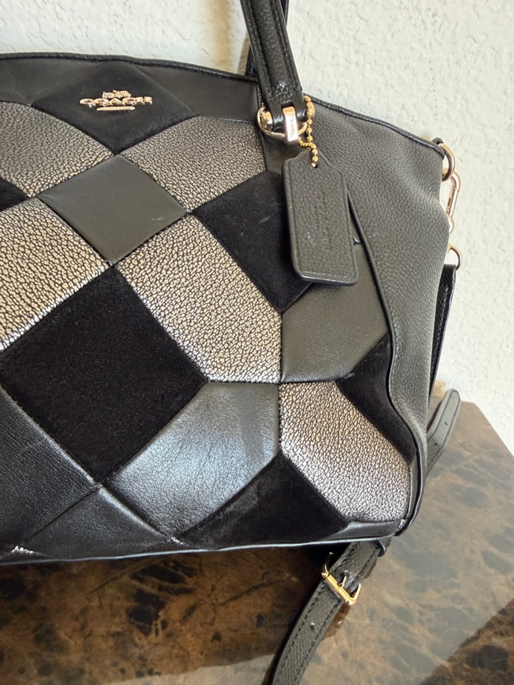 Coach Black Prairie Patchwork Leather Crossbody Shoulder Tote - Picture 5 of 13